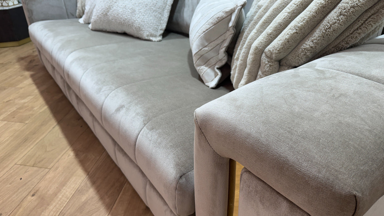 Sofology Oscar Fabric 4 Seater Gold Trim in Fine Textured Chenille Stone Mix
