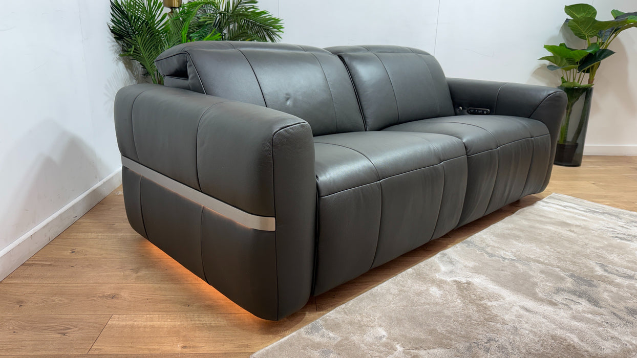 Sofology Lumiere Leather 2.5 Seater Power Recliner/Headrest in Trusty Embossed Charcoal