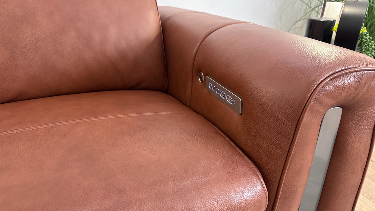 Sofology Kingsbridge Leather 3 Corner 1.5 Power Recliner/Headrest Heated Seat in Trusty Embossed Cognac