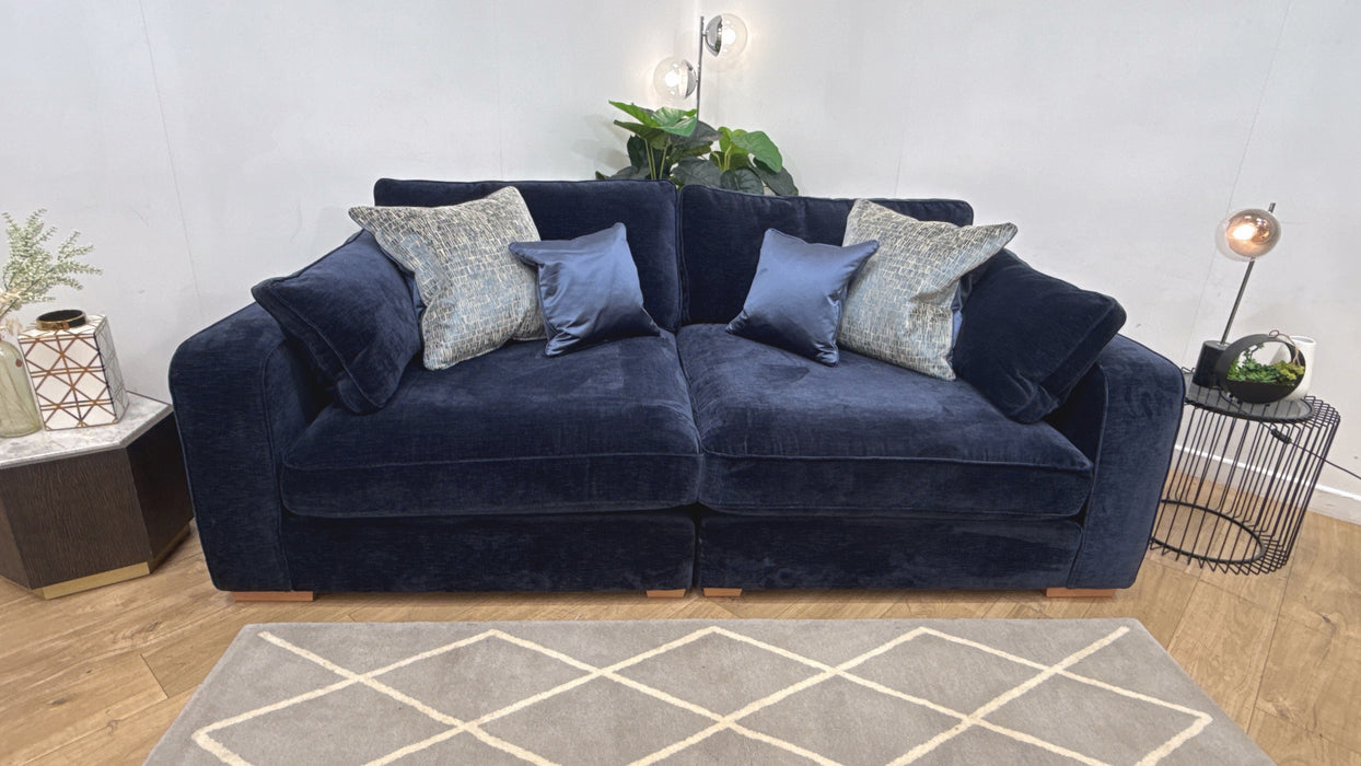 Sofology Cavalli Fabric 3 Seater Split Bolt Off Arms Foam Seats in Deluxe Chenille Navy Mix