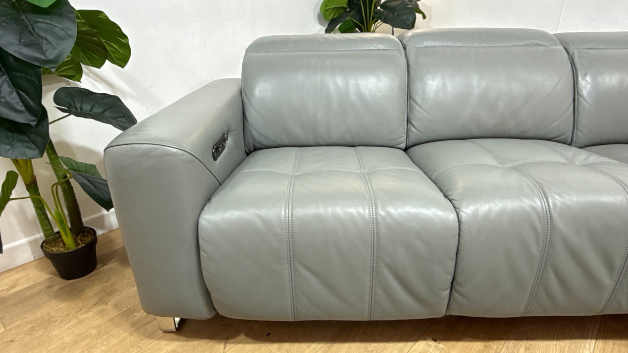 Sofology Marvella Leather 3 Seater Power Recliner/Headrest Heated Seat in Trusty Sheen Granite Teal