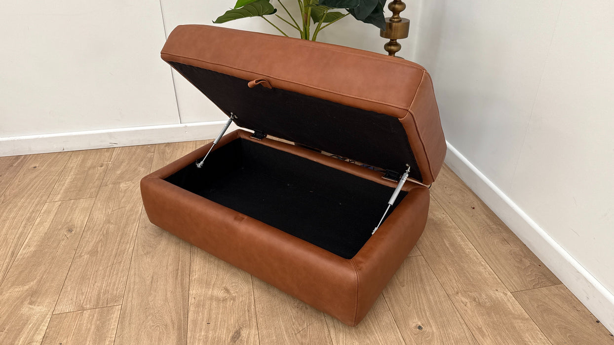 Sofology Retreat Leather Large Storage Footstool in Relaxed Soft Tan