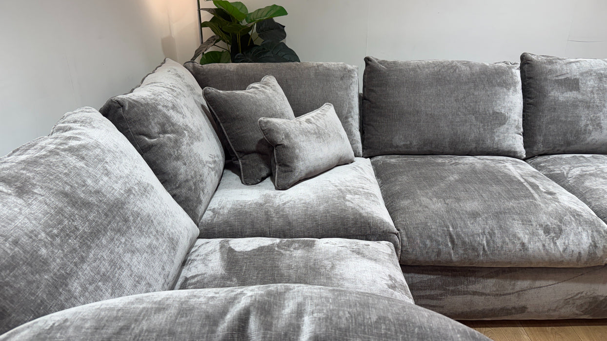 Sofology Georgio Fabric 1 Corner 3 Feather Flex Seats in Luxe Chenille Pewter