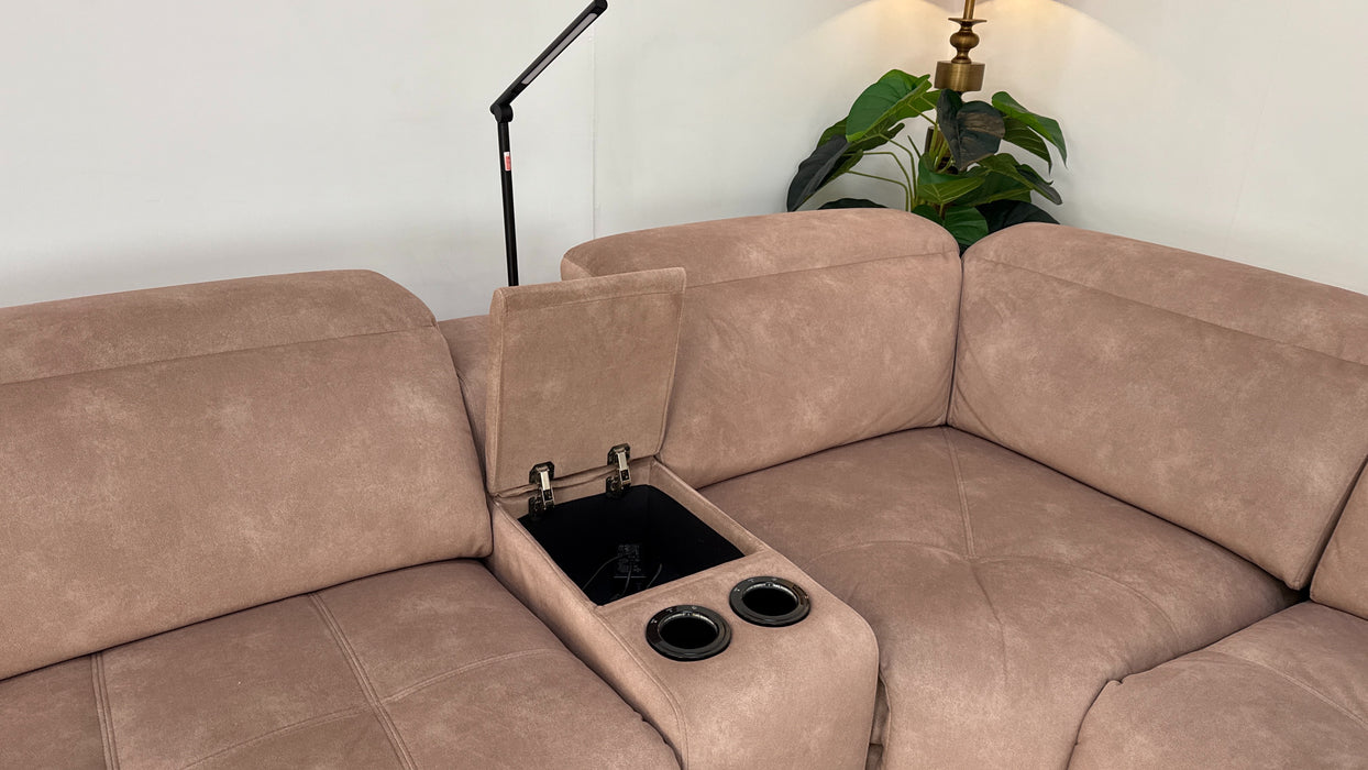 Sofology Marvella Fabric 3 Corner Console 1.5 Power Recliner/Headrest in Lifestyle Flecked Sand