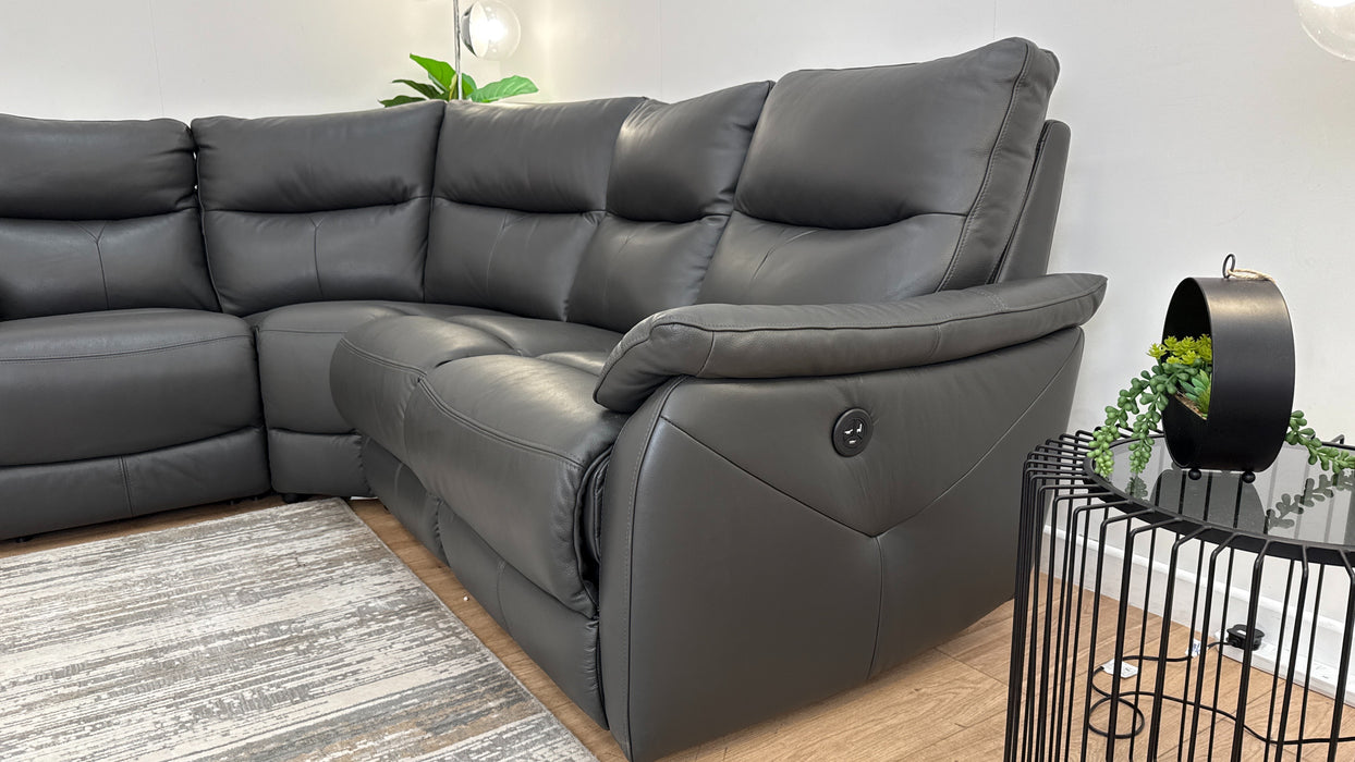 Sofology Albion Leather 1 Corner 2 Power Recliner in Charcoal