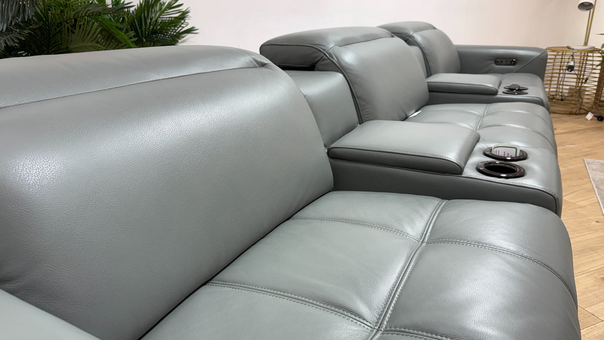Sofology Marvella Leather 3 Seater Cinema Console Power Recliner/Headrest x 2 in Trusty Sheen Granite Teal