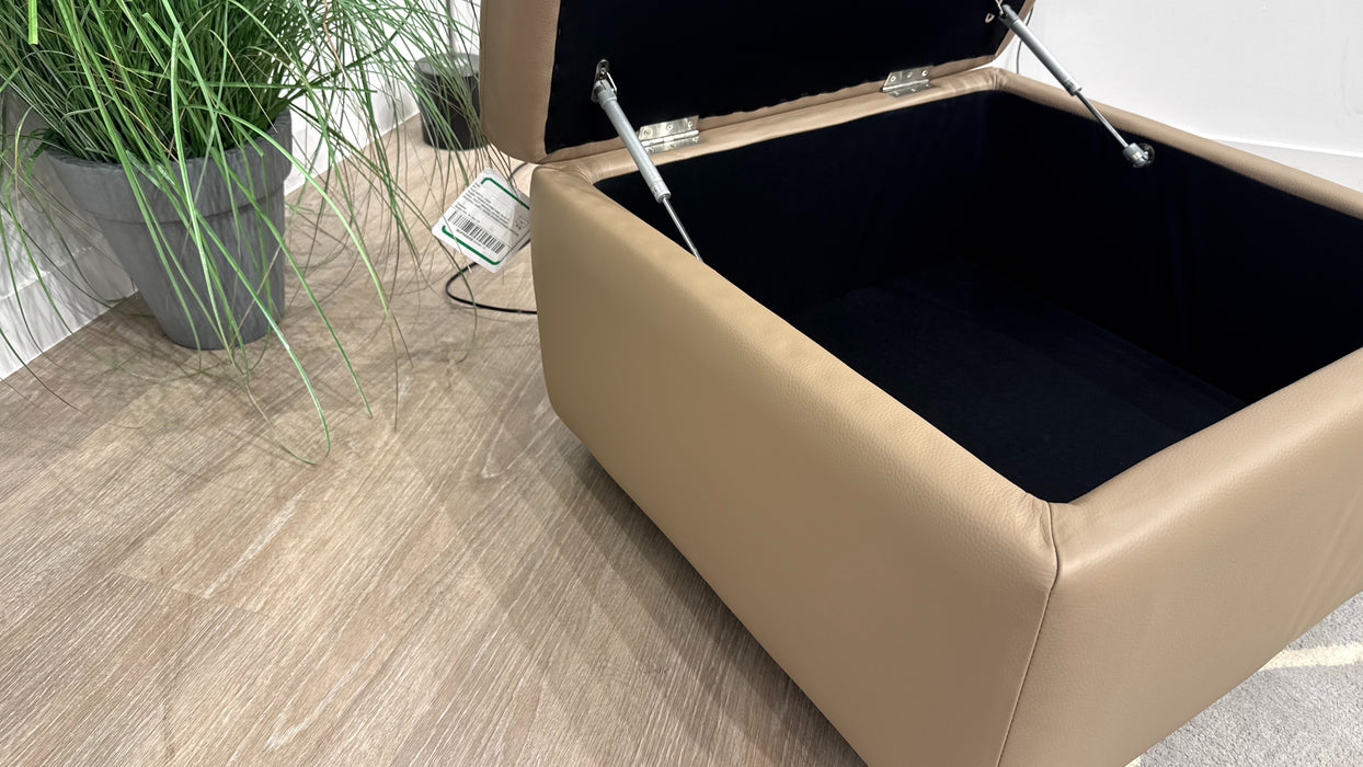 Sofology Riviera Leather Designer Storage Footstool in Trusty Embossed Mushroom