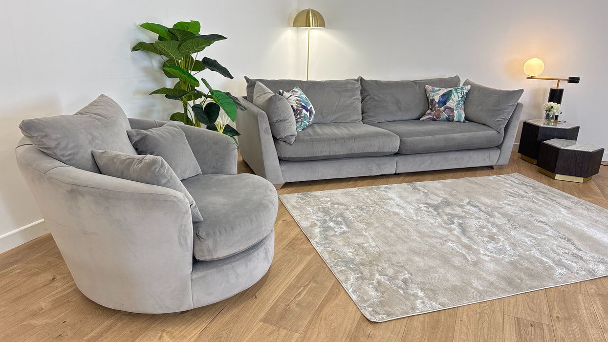 Tallulah 4 Seater Split - Fabric Sofa - Velvet Grey All Over with matching Swivel Chair