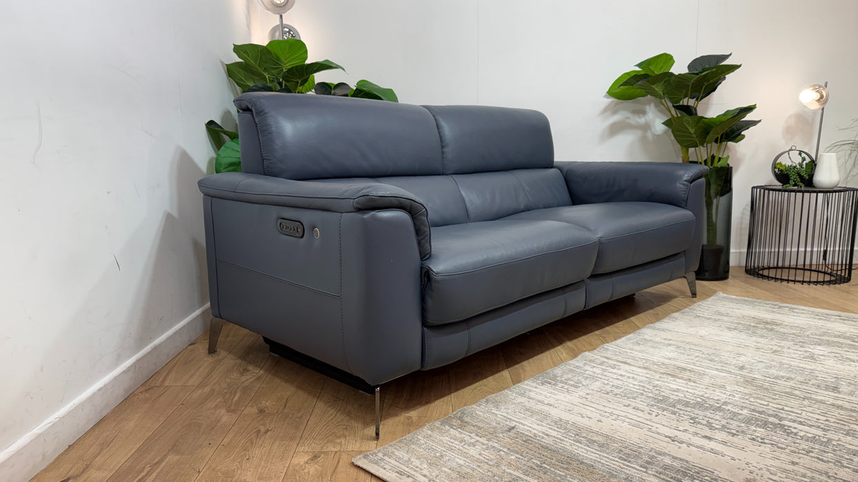 Sofology Illinois Leather 3 Seater Power Recliner/Headrest in Trusty Soft Sheen Smoke Blue