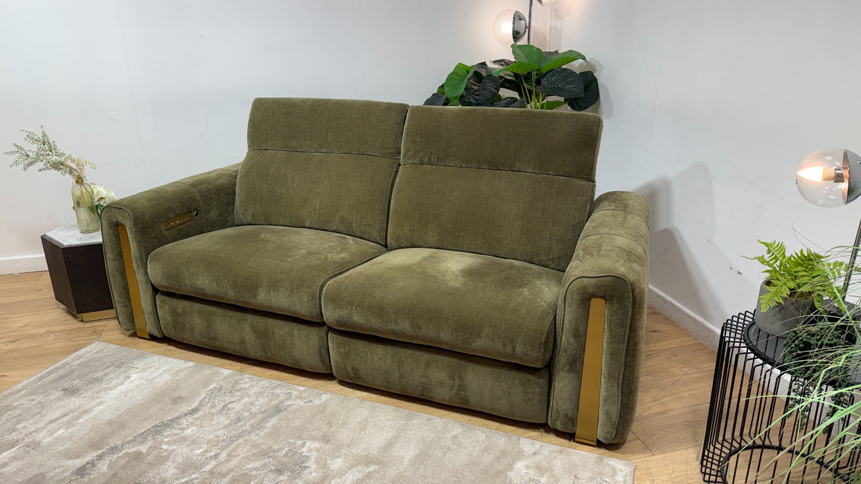 Sofology Kingsbridge Fabric 2.5 Seater Power Recliner/Headrest Heated Seats in Relaxed Chenille Olive Green