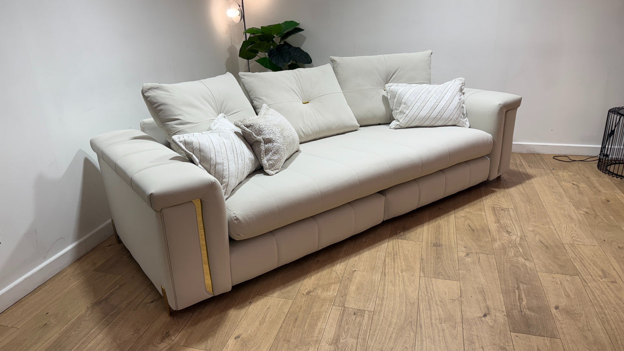 Sofology Oscar Fabric 4 Seater Split Gold Trim in Super Matt Velvet Ecru Mix
