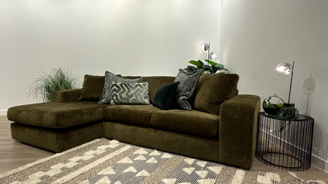 Sofology Harrington Fabric Chaise Small Sofa in Soft Slub Chenille Pine Mix
