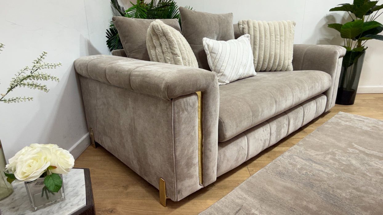 Sofology Oscar Fabric 2 Seater Gold Trim in Fine Textured Chenille Stone Mix