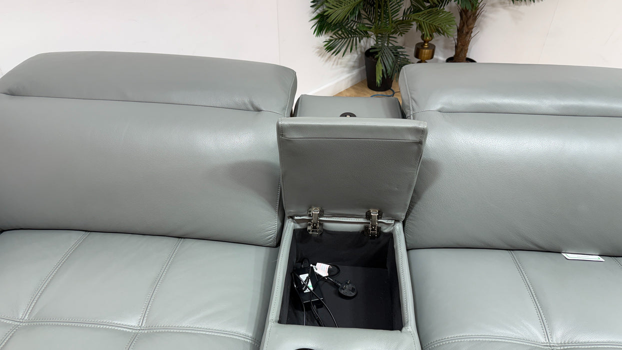 Sofology Marvella Leather 3 Seater Cinema Console Power Recliner/Headrest x 2 in Trusty Sheen Granite Teal