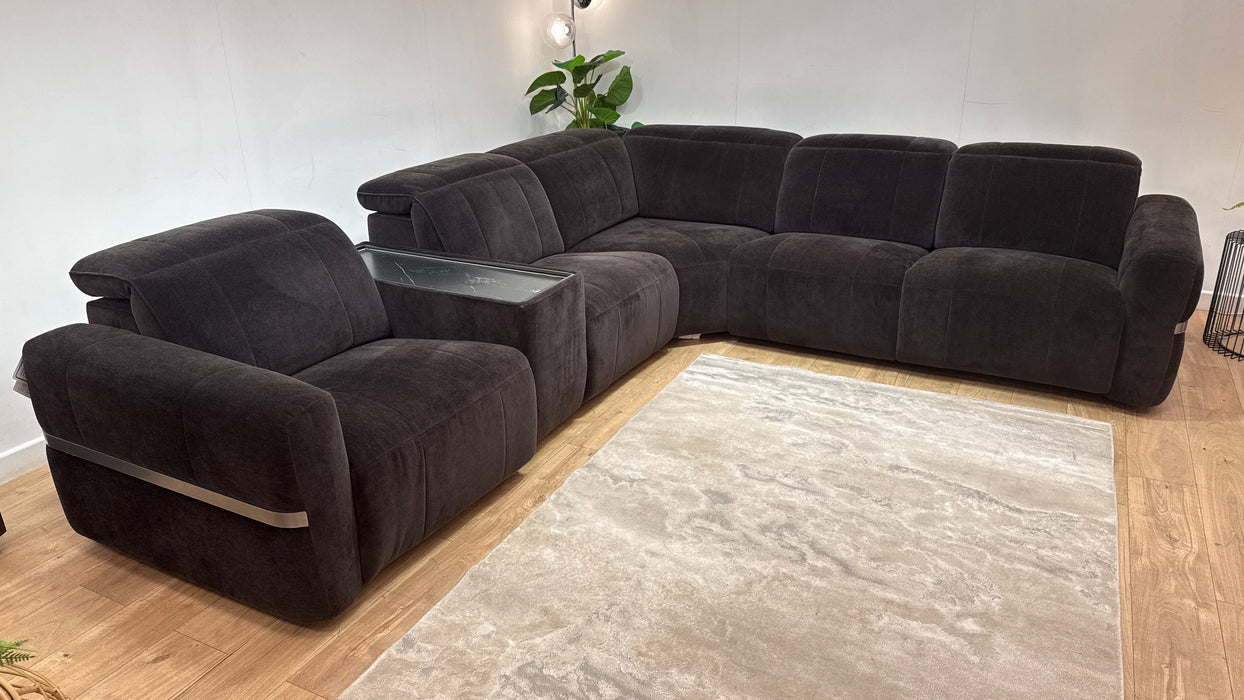 Sofology Lumiere Fabric 3 Console Corner 3 Power Recliner/Headrest in Relaxed Chenille Raisin