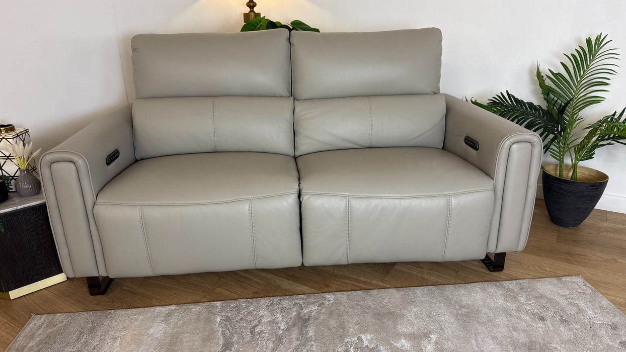 Sofology The Ravello Leather 2.5 Seater Power Recliner/Headrest Lumbar Support in Trusty Embossed Light Grey