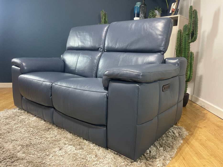 Laurence 2 Seater Sofa Power Recliner Power Headrest Le Mans Smoke Blue Leather (WA2)