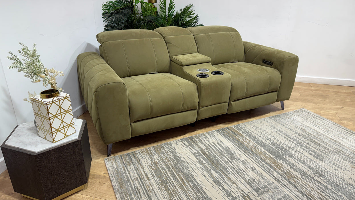 Sofology Allure Fabric 2 Seater Smart Console Power Recliner/Headrest in Lifestyle Nubuck Feel Moss