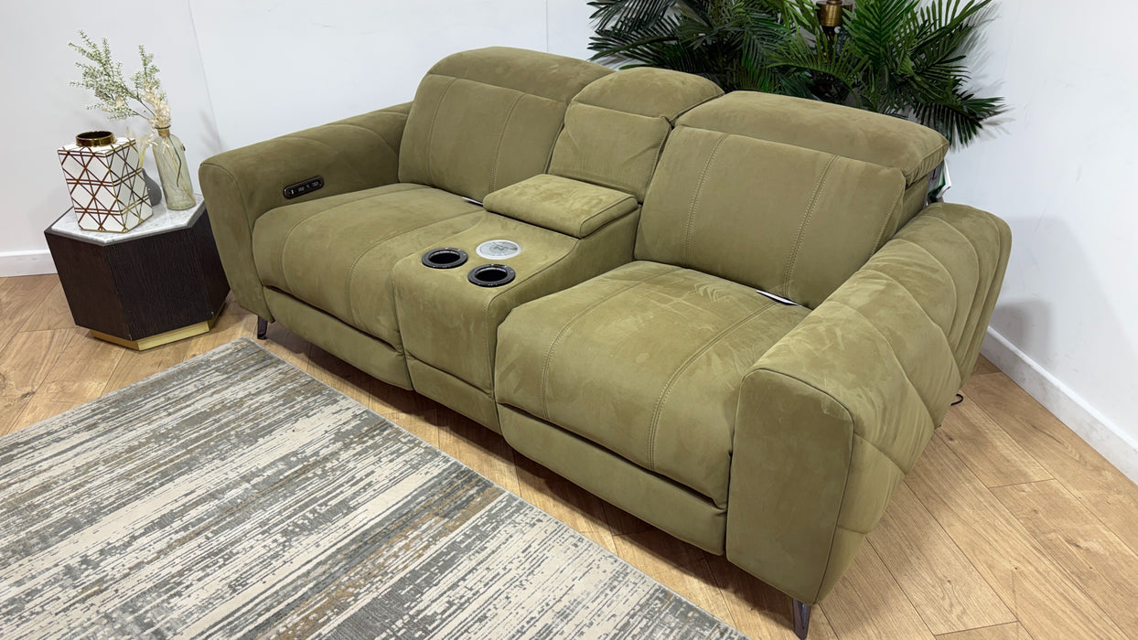 Sofology Allure Fabric 2 Seater Smart Console Power Recliner/Headrest in Lifestyle Nubuck Feel Moss