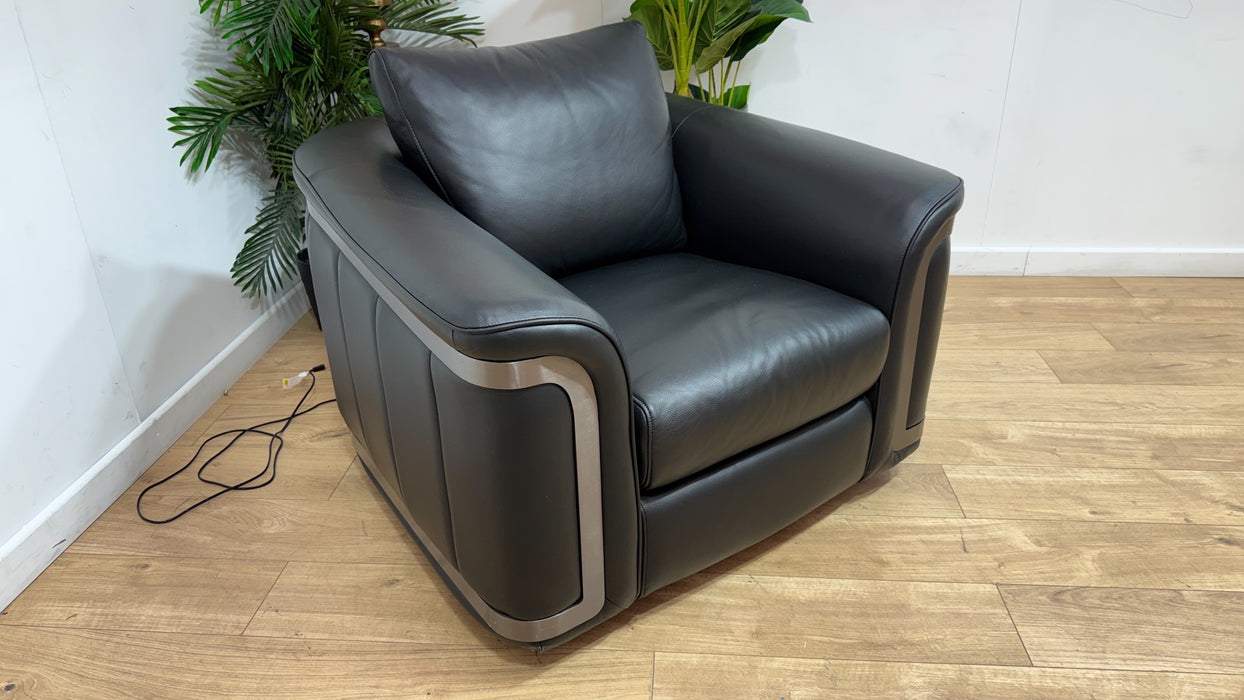 Sofology Plaza Leather Swivel Chair in Trusty Embossed Jet Black