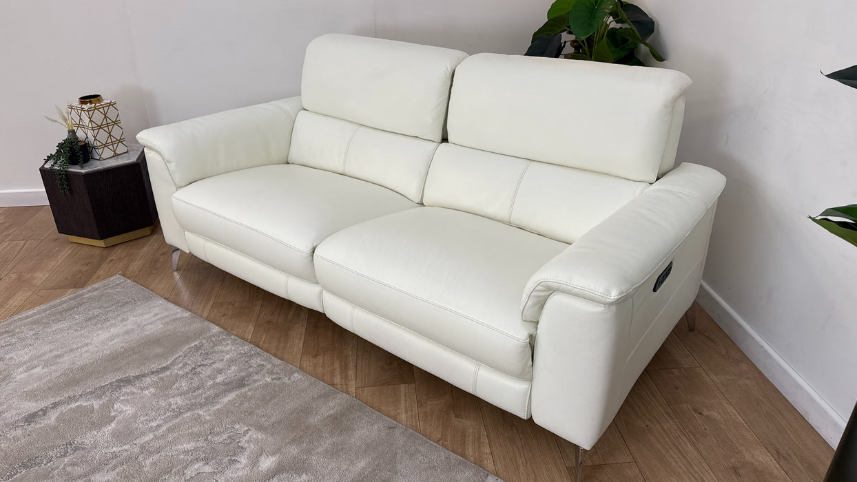 Sofology Illinois Leather 3 Seater Power Recliner/Headrest in Trusty Soft Sheen White