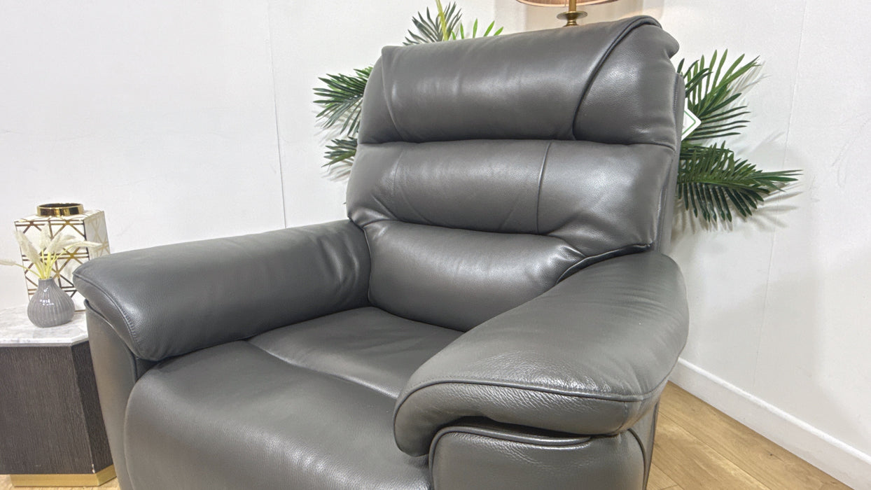 Sofology Cleveland Leather Chair Power Recliner in Trusty Embossed Charcoal