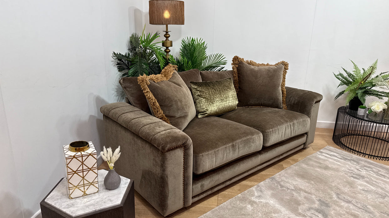 Sofology Regency Fabric 2 Seater Foam Seats with Studs in Fine Textured Chenille Bark Mix
