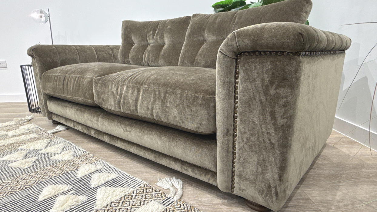 Sofology Regency Fabric 2 Seater Foam Seats with Studs in Fine Textured Chenille Bark Mix