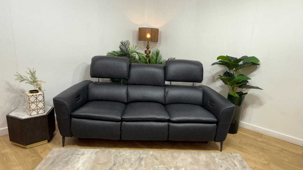 Sofology Viento Leather 3 Seater Power Recliner/Headrest in Trusty Embossed Navy