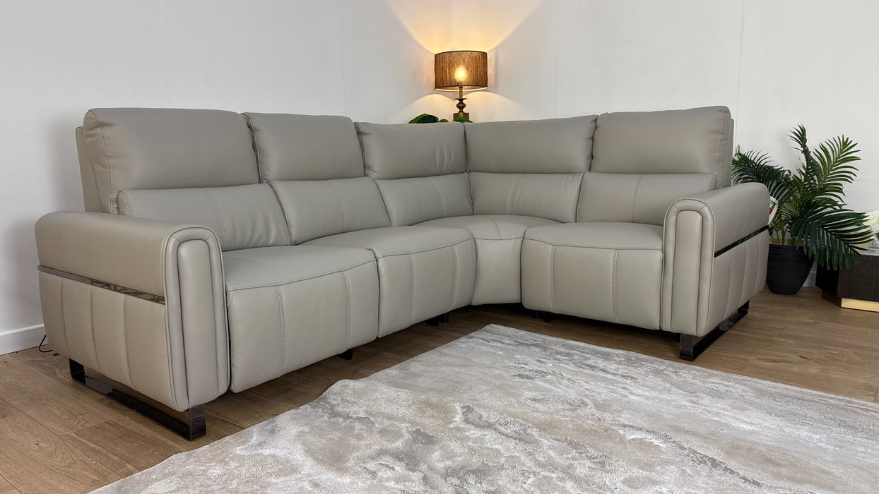 Sofology The Ravello Leather 2 Corner 1 Power Recliner in Trusty Embossed Light Grey