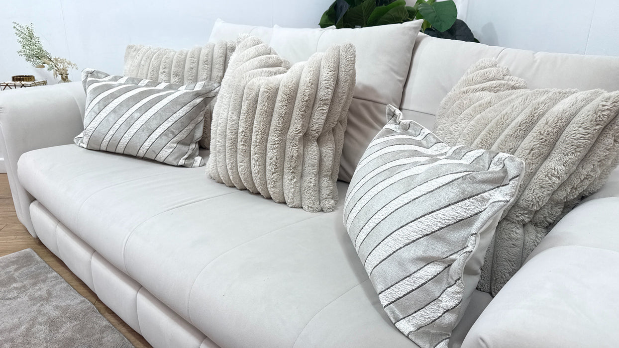 Sofology Oscar Fabric 3 Seater Gold Trim in Super Matt Velvet Ecru Mix