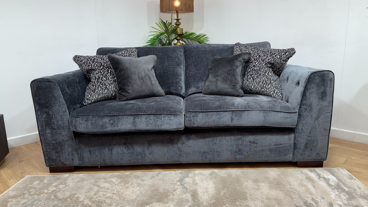 Sofology Valentina Fabric 3 Seater Full Back Foam Seats in Luxury Chenille Charcoal Mix