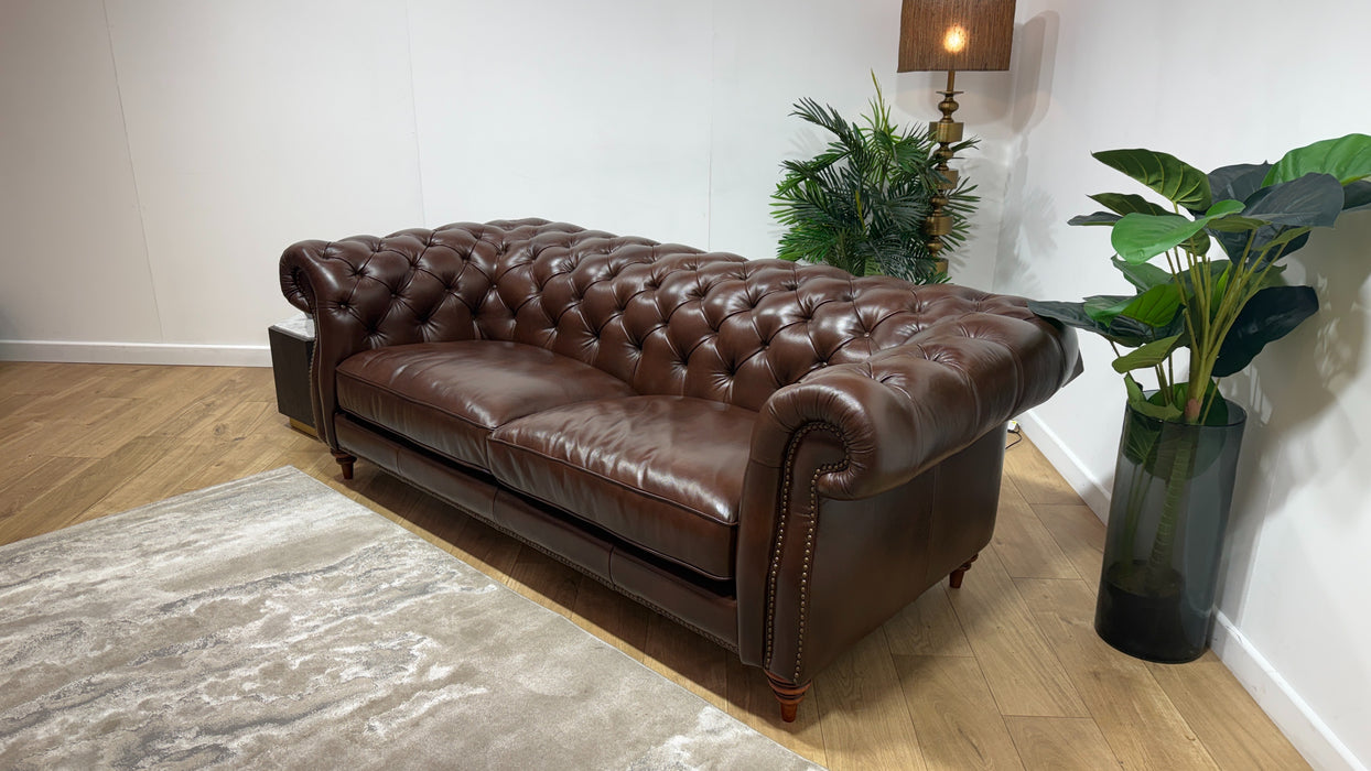 Sofology Darcy Leather 3 Seater with Studs in Trusty Supersoft Sheen Chestnut