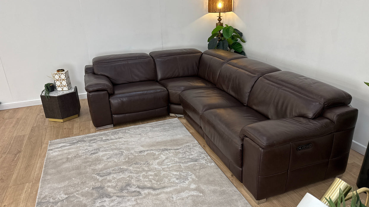 Sofology Laurence Leather 1 Corner 3 Power Recliner/Headrest in Metz Dark Brown