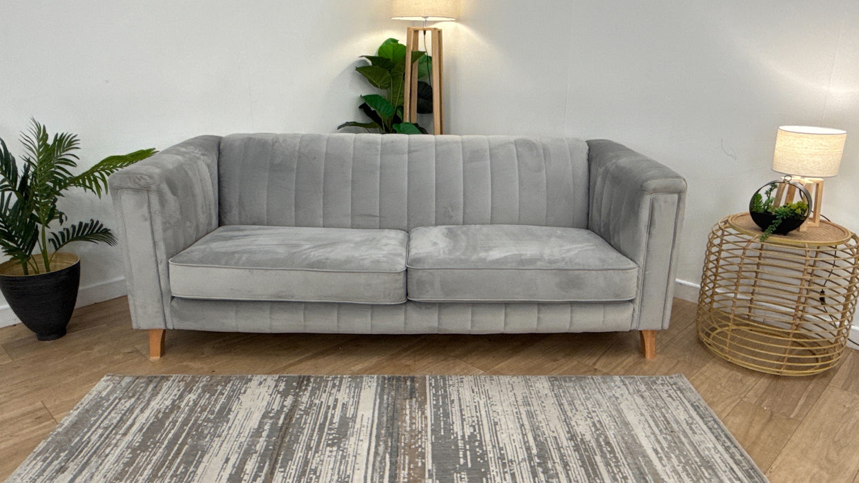 Sofology Fluted Isla Fabric 3 Seater in Velluto Silver