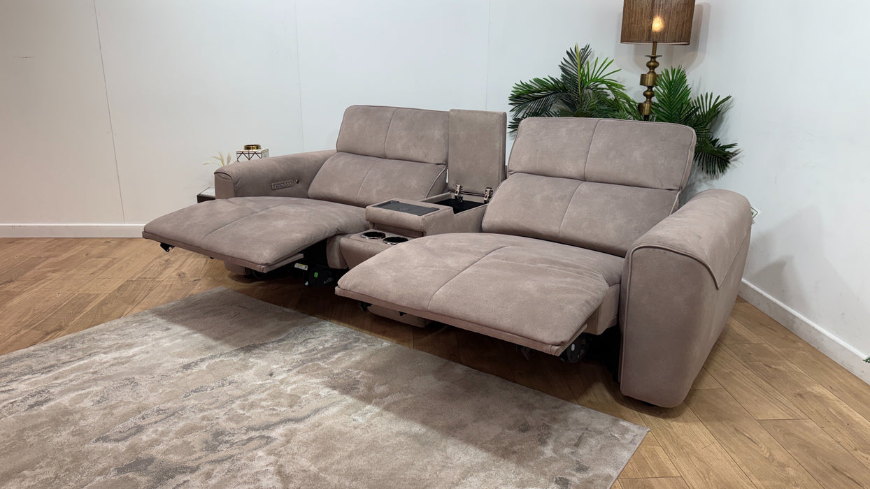 Sofology Riviera Fabric 2.5 Seater Console Power Recliner/Headrest Heated Seats in Lifestyle Flecked Nutmeg