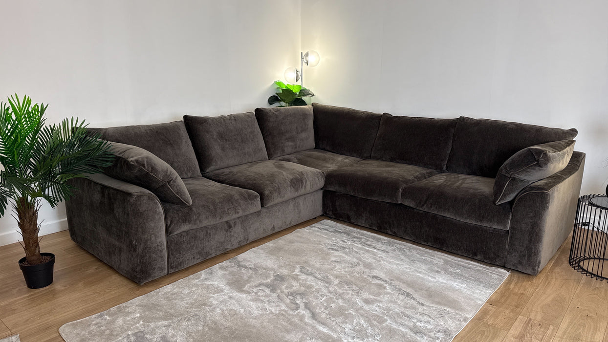 Sofology Georgio Fabric 3 Corner 3 Feather Flex in Luxury Deep Pile Chenille Mole