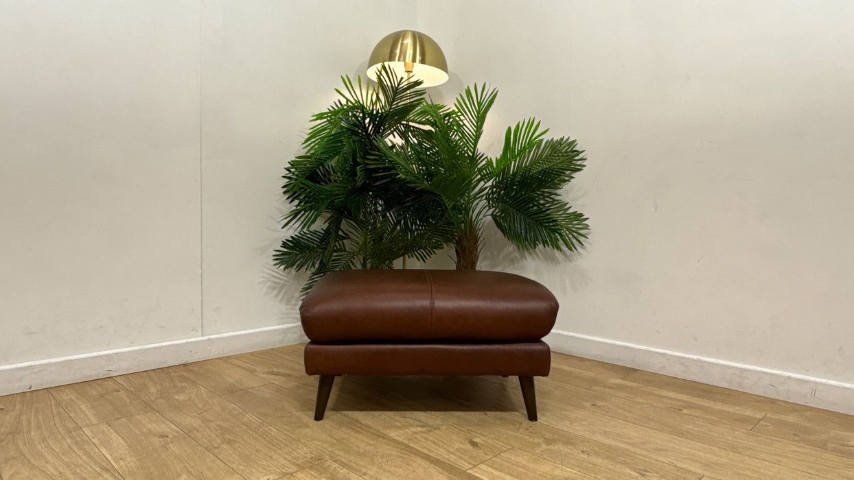 Sofology Adler Leather Designer Footstool in Relaxed Soft Brown