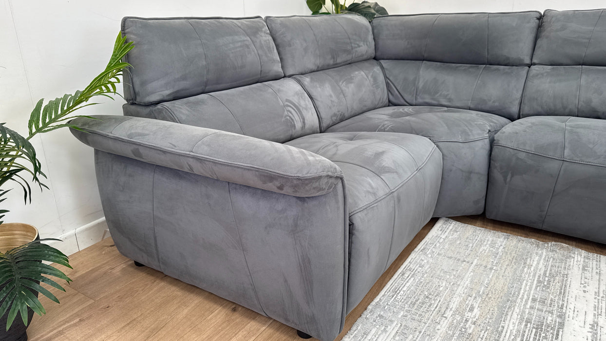 Cadenza 1 Corner 3 Sofa - Fabric - Power Recliner, Power Hdrst - Tara Lead Grey