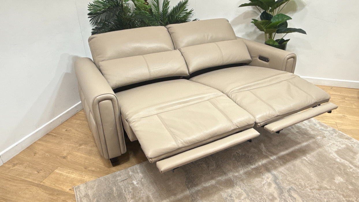 Sofology Ravello Leather 2.5 Seater Power Recliner/Headrest Lumbar Support in Trusty Embossed Stone