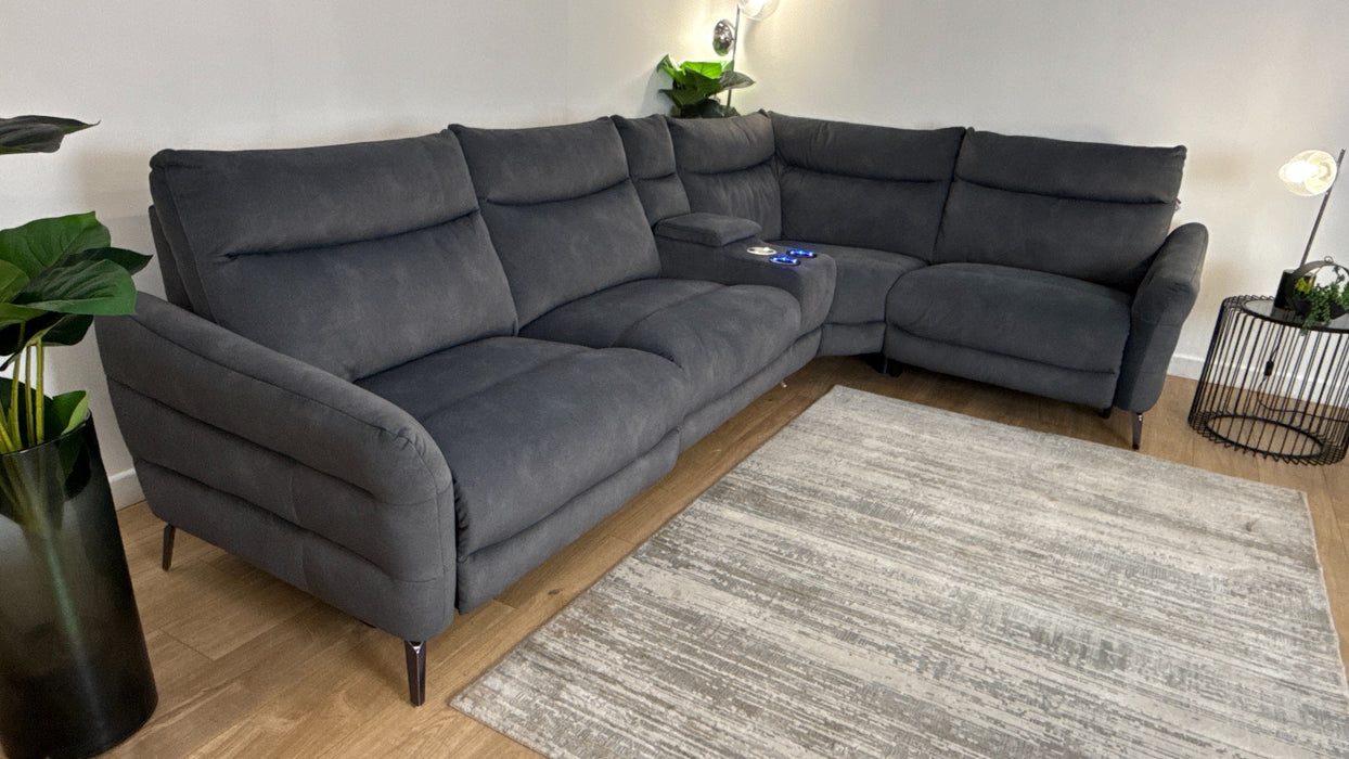 Sofology Renato Fabric 3 Corner Console 1.5 Power Recliner in Lifestyle Flecked Charcoal