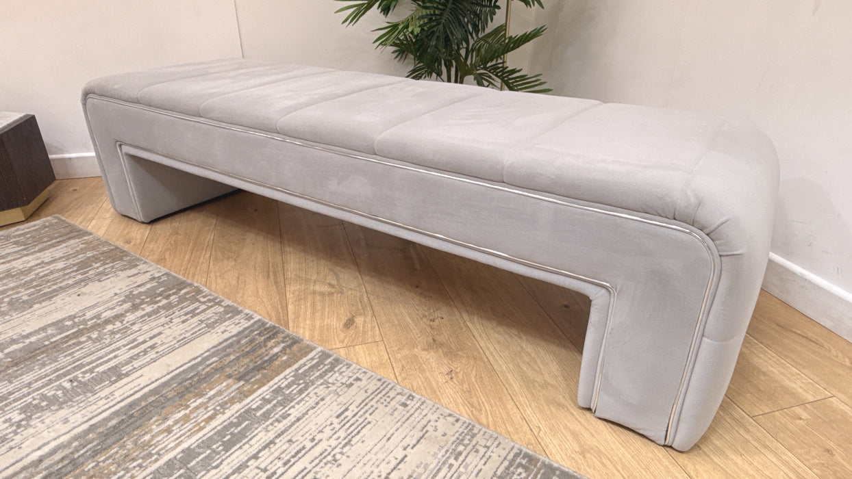 Sofology Oscar Fabric Large Bench Footstool Silver Trim in Super Matt Velvet Silver