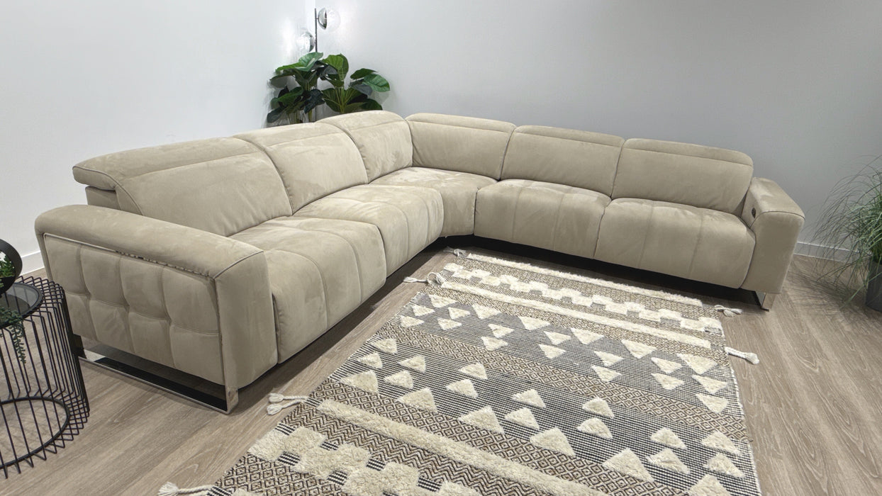 Sofology Marvella Fabric 3 Corner 3 Power Recliner/Headrest in Lifestyle Nubuck Feel Stone