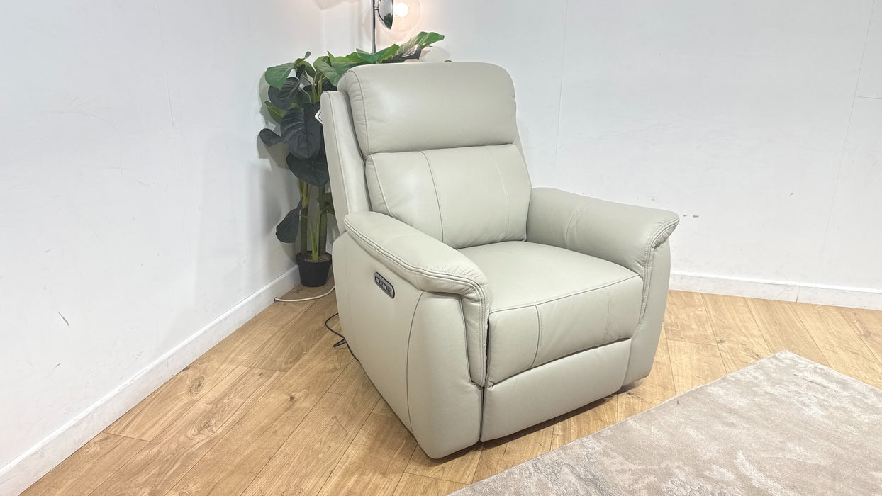 Sofology Bradie Leather Chair Power Recliner/Headrest in Trusty Embossed Light Grey
