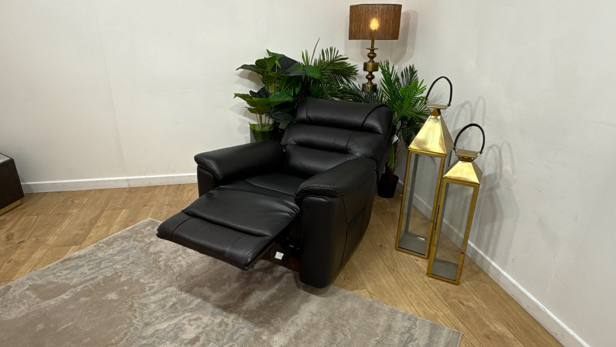 Sofology Cleveland Leather Chair Power Recliner in Trusty Embossed Jet Black