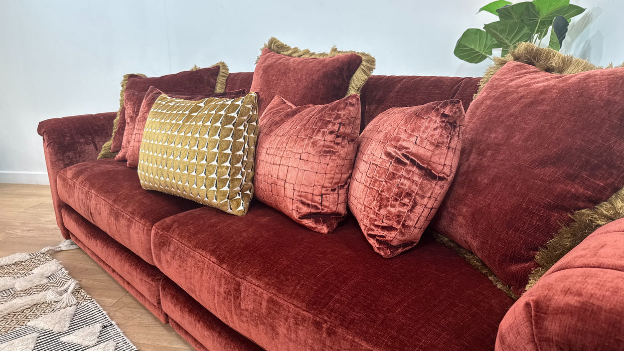Sofology Regency Fabric 4 Seater Split Foam Seats in Luxe Chenille Burgundy Mix