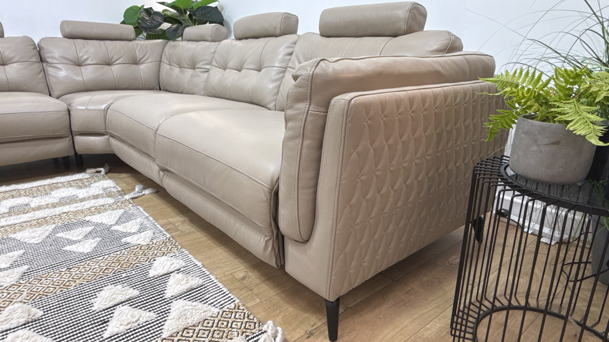 Sofology Muse Leather 1.5 Corner 3 Power Recliner Supportive Headrests in Trusty Embossed Stone