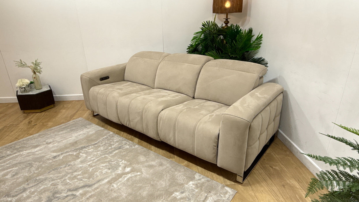 Sofology Marvella Fabric 3 Seater Power Recliner/Headrest in Lifestyle Nubuck Feel Stone