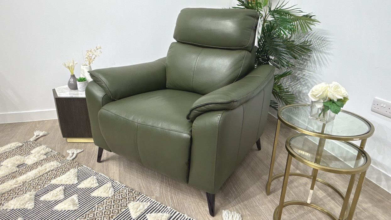 Sofology Arlo Leather Power Recliner + Power Headrest in Dark Olive