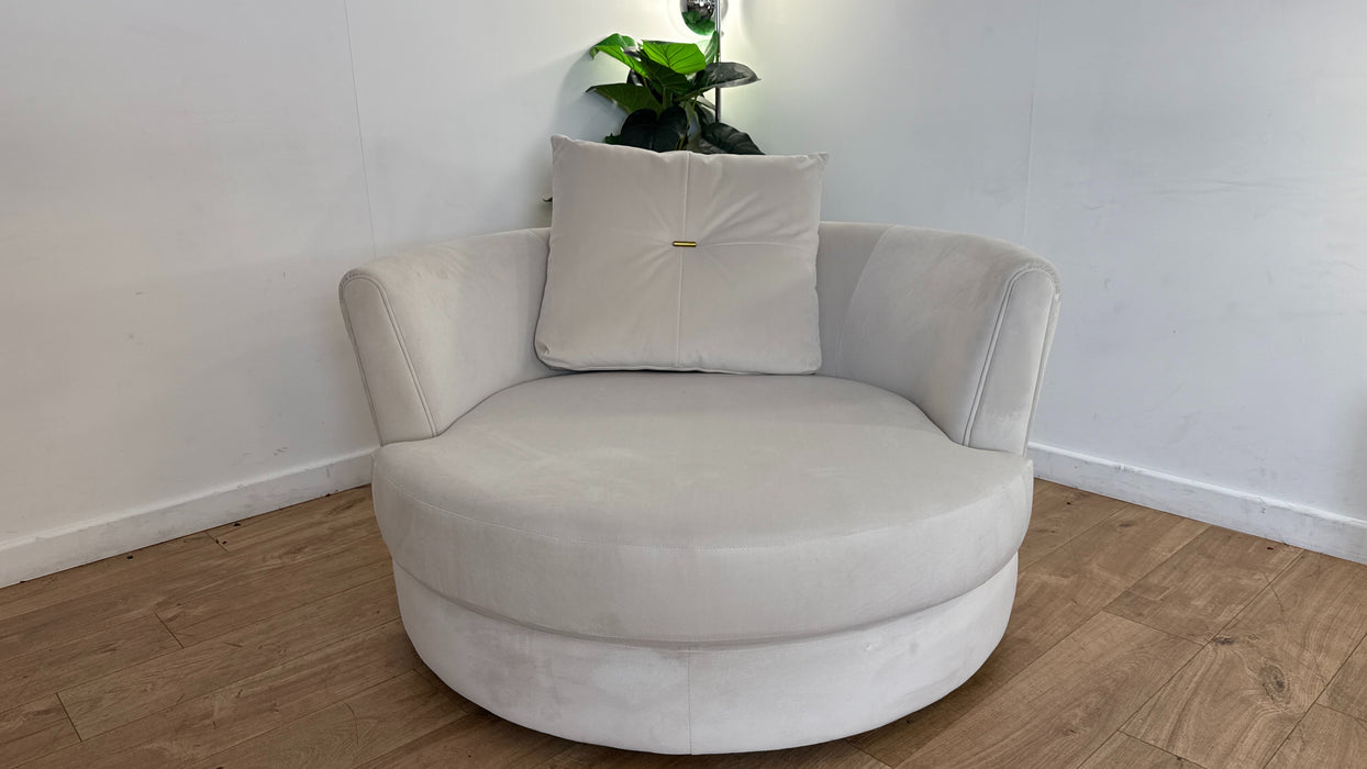 Sofology The Oscar Fabric Large Swivel Chair in Super Matt Velvet Ecru Mix